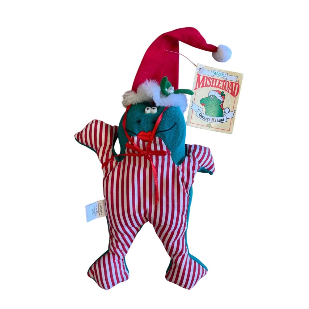 Vintage 1985 Heartline Magic Mistletoad Christmas Plush Decor Green Toad